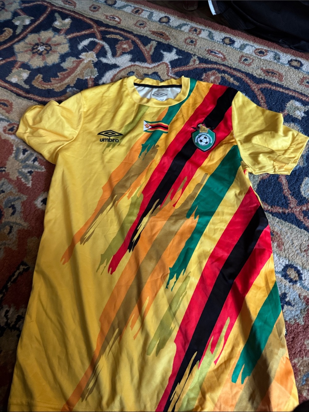 Umbro Yellow Multi-Color Graphic Men’s Zimbabwe Soccer Jersey